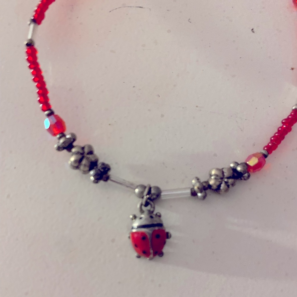 Bead lady bug bracelet
